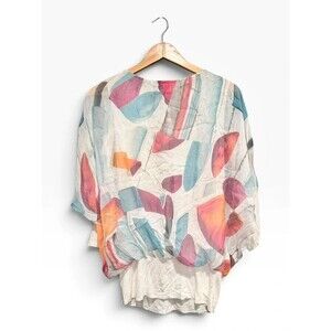 Giusy Made In Italy Silk Top Multicolored Abstract Size Med Oversized